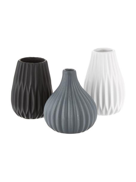 Kleines Vasen-Set Wilma aus Steingut, 3-tlg., Steingut, Grau, Schwarz, Weiß, Set mit verschiedenen Größen
