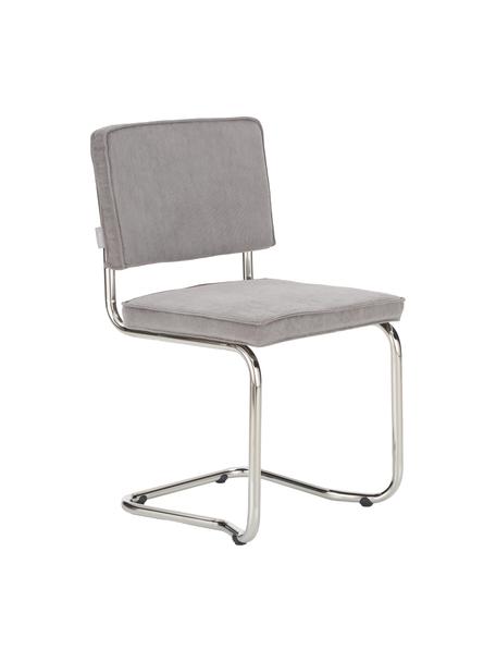 Chaise cantilever en velours côtelé Kink, Velours côtelé gris clair, couleur chrome, larg. 48 x prof. 48 cm