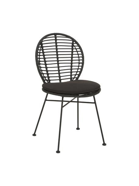 Krzesło z polirattanu  poduszką na siedzisko Cordula, 2 szt., Stelaż: metal malowany proszkowo, Czarny, S 48 x G 57 cm