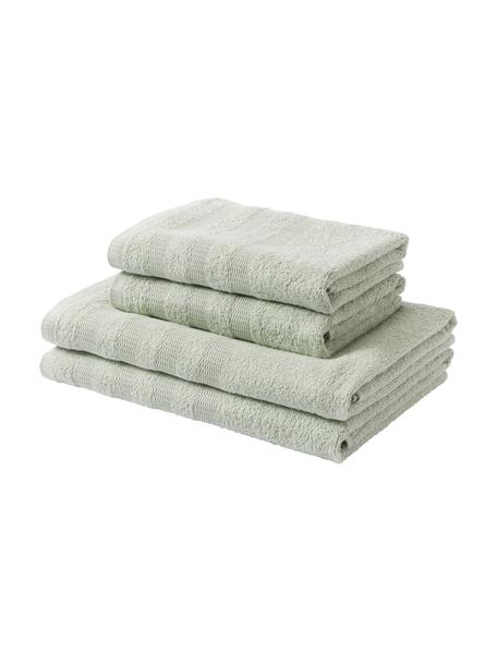 Lot de serviettes en coton Camila, 4 élém., 100 % coton
Grammage léger, 400 g/m²

Le matériau est certifié STANDARD 100 OEKO-TEX®, 3883CIT, CITEVE, Vert sauge, Lot de différentes tailles