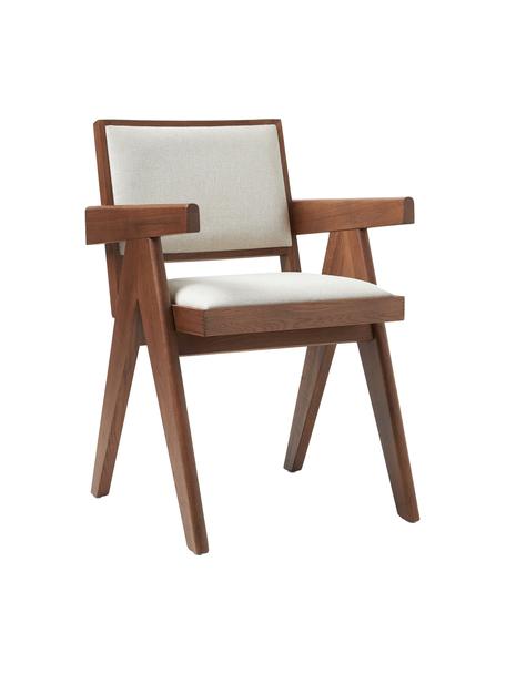 Krzesło tapicerowane z drewna z podłokietnikami Sissi, Stelaż: lite drewno dębowe, Tapicerka: 100% poliester, Drewno dębowe, beżowa tkanina, S 58 x G 52 cm