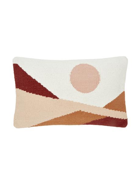 Handgewebte Kissenhülle Beta mit abstraktem Muster, 100% Baumwolle, Rosa,Rot,Weiß, 30 x 50 cm