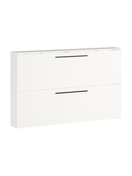 Schuhschrank Dallas mit 2 Klappfächern, Griffe: Metall, pulverbeschichtet, Füße: Kunststoff, Weiß, B 140 x H 85 cm