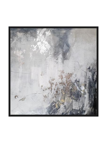 Quadro su tela incorniciato Speculation, Immagine: tela, Cornice: legno, Tonalità grigie, beige, Larg. 103 x Alt. 103 cm
