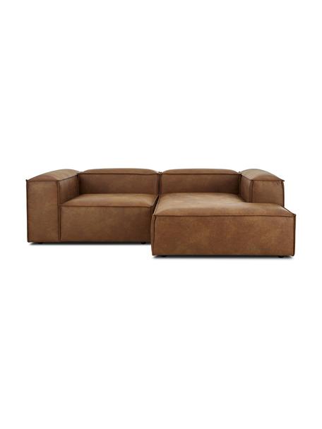 Canapé d'angle modulable en cuir recyclé Lennon, Cuir brun, larg. 238 x prof. 180 cm, méridienne à droite