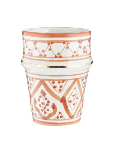 Ręcznie wykonany kubek Beldi, Ceramika, Pomarańczowy, odcienie kremowego, złoty, Ø 8 x W 11 cm