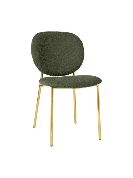 Bouclé gestoffeerde stoelen Ulrica, 2 stuks, Bekleding: bouclé (100 % polyester) , Poten: gecoat metaal, Bouclé groen, goudkleurig, B 47 x D 61 cm