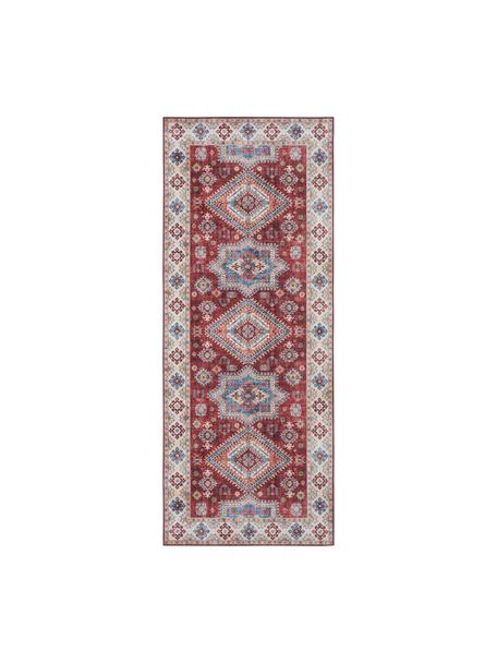 Tapis de couloir vintage Gratia, 100 % polyester, Rouge rubis, bleu, larg. 80 x long. 200 cm