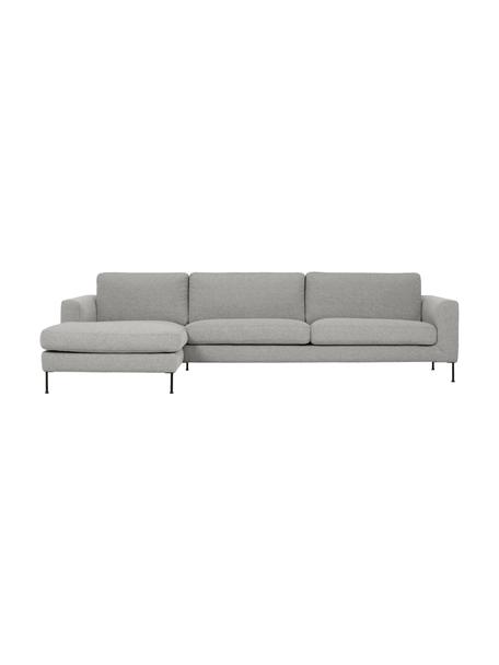 Canapé d'angle 4 places pieds en métal Cucita, Tissu gris clair, larg. 302 x prof. 163 cm, méridienne à gauche