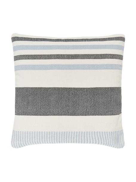 Gestreepte kussenhoes Lines van gerecycled polyester, 100% gerecycled polyester, GRS-gecertificeerd, Blauw, wit, B 45 x L 45 cm