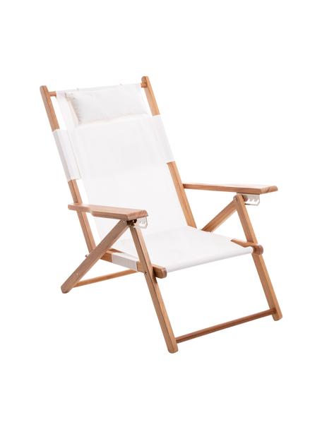 Klappbarer Liegestuhl Tommy, Sitzfläche: 50 % Baumwolle, 50 % Poly, Gestell: Holz, Helles Holz, Weiß, B 66 x H 87 cm