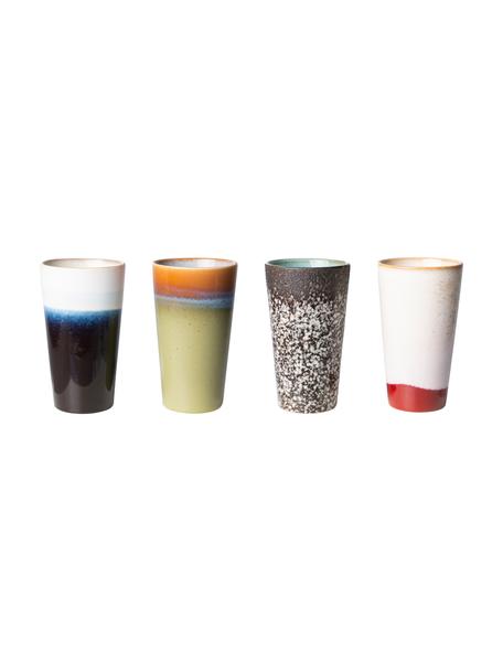 Mugs rétro faits main 70's, 4 élém., Grès cérame, Multicolore, Ø 8 x haut. 13 cm, 280 ml