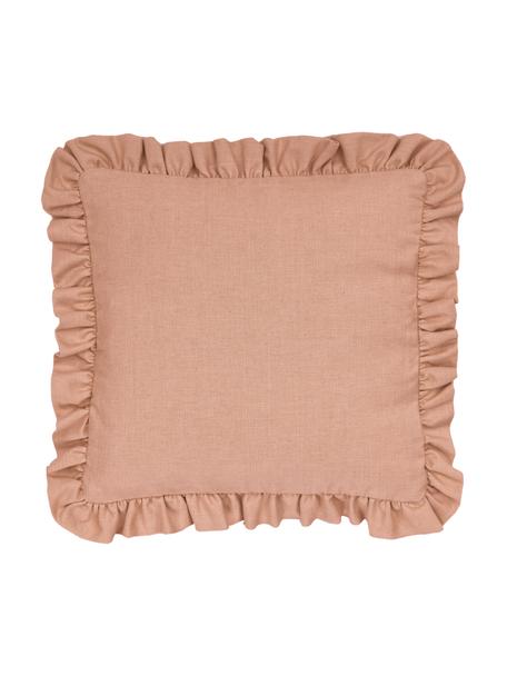 Kussenhoes Camille in abrikooskleur met franjes, 60% polyester, 25% katoen, 15% linnen, Abrikooskleurig, B 45 x L 45 cm