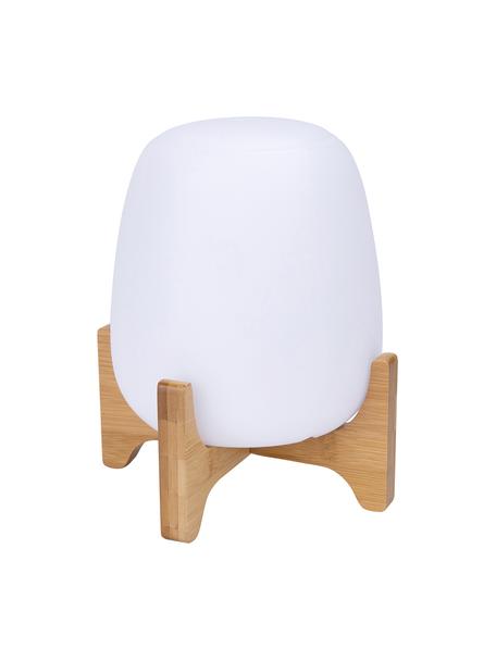 Lámpara de mesa regulable para exterior de bambú Palmy, portátil y cambio de color, Pantalla: polietileno, Blanco, beige, Ø 20 x Al 26 cm