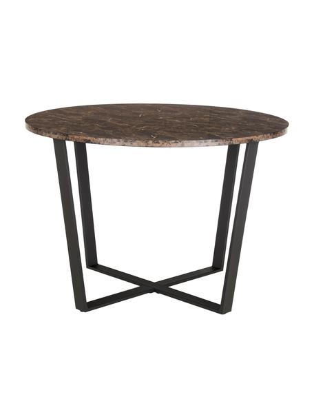 Tavolo rotondo con piano effetto marmo Amble, Ø 110 cm, Piano d'appoggio: pannelli di fibra a media, Gambe: metallo verniciato a polv, Marrone, effetto marmo, Ø 110 x Alt. 75 cm