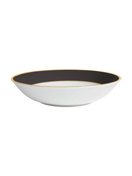 Assiette creuse porcelaine avec bord doré Ginger, 6 pièces, Noir, blanc, couleur dorée