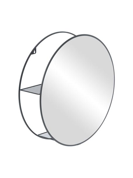 Specchio rotondo da parete con mensola Cirko, Cornice: metallo rivestito, Superficie dello specchio: lastra di vetro, Nero, Ø 51 cm