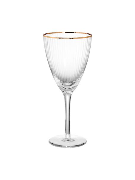 Copas de vino Golden Twenties, 4 uds., Vidrio, Transparente con borde dorado, Ø 9 x Al 22 cm, 280 ml