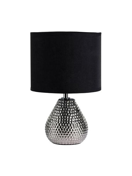 Kleine Tischlampe Sip of Silver aus Keramik, Lampenschirm: Baumwollgemisch, Lampenfuß: Keramik, Silberfarben, Schwarz, Ø 18 x H 29 cm