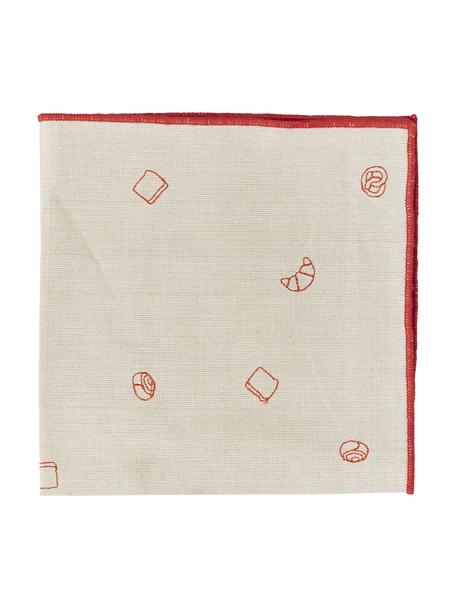 Bestickte Stoffserviette Bread mit Umkettelung, 100 % Baumwolle, Beige, Rot, B 45 x L 45 cm