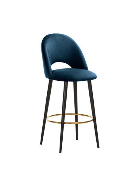 Krzesło barowe z aksamitu Rachel, Tapicerka: aksamit (wysokiej jakości, Nogi: metal malowany proszkowo, Aksamitny ciemny niebieski, S 48 x W 110 cm