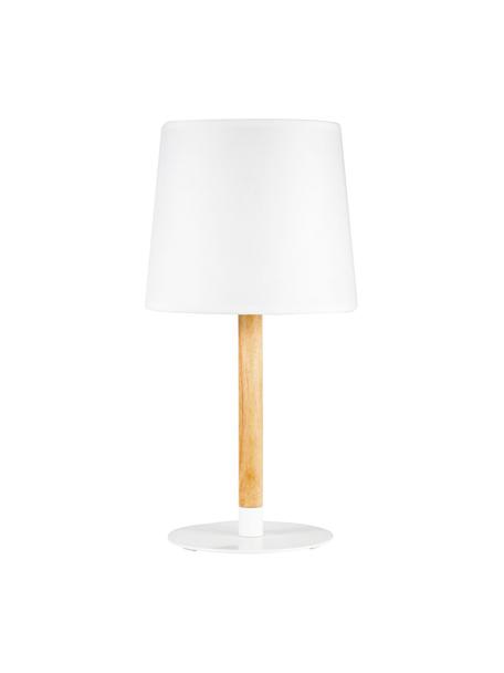 Stolová lampa s dreveným podstavcom Woody Cuddles, Biela, svetlé drevo, Ø 22 x V 44 cm