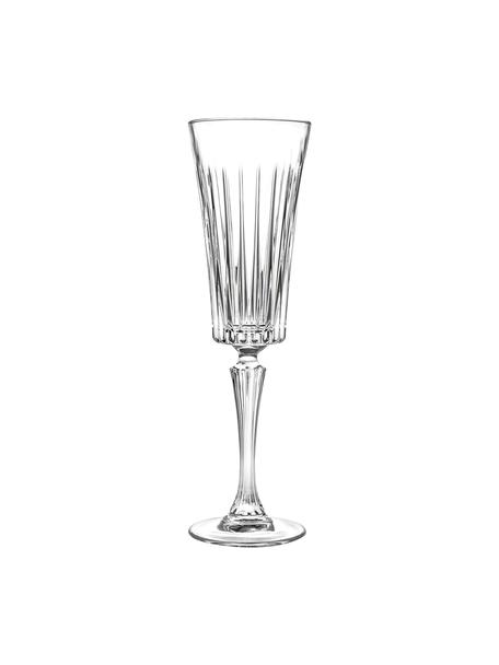 Kieliszek do szampana ze szkła kryształowego z reliefem Timeless, 6 szt., Szkło kryształowe Luxion, Transparentny, Ø 7 x W 24 cm