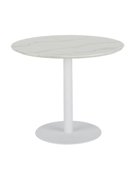 Okrągły stół do jadalni o wyglądzie marmuru Karla, Blat: płyta pilśniowa średniej , Biały o wyglądzie marmuru, Ø 90 x W 75 cm