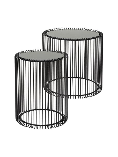 Metall-Beistelltisch 2er-Set Wire mit Glasplatte, Gestell: Metall, pulverbeschichtet, Tischplatte: Sicherheitsglas, foliert, Schwarz, Set mit verschiedenen Größen