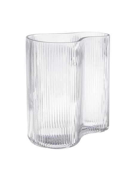 Vaso di design in vetro soffiato con rilievo scanalato Dawn, Vetro, Trasparente, Larg. 19 x Alt. 20 cm