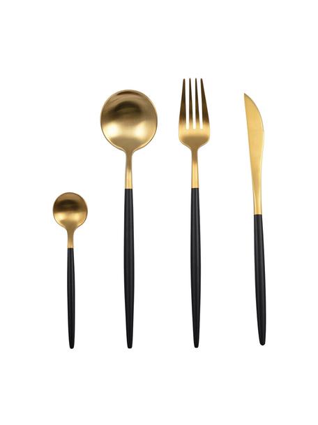 Set 6 posate opache per 24 persone Faina, Rivestirura in acciaio inossidabile 18/0, Ottonato, nero, Set in varie misure