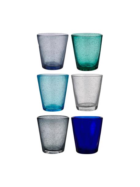Set 6 bicchieri acqua in tonalità blu con bolle d'aria Baita, Vetro, Tonalità blu e grigie, Ø 9 x Alt. 10 cm