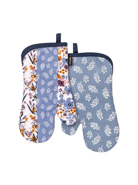 Set 2 guanti da forno con motivo floreale Homespun, 100% cotone, Blu, multicolore, Larg. 18 x Lung. 33 cm