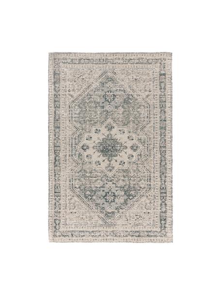 Tapis en chenille vintage Mahdi, 66 % polyester, 34 % laine (certifié RWS), Bleu, beige, larg. 120 x long. 180 cm