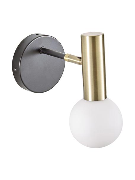 Verstelbare wandlamp Wilson met glazen lampenkap, Lampenkap: opaalglas, Fitting: vermessingd metaal, Zwart, goudkleurig, D 22 x H 22 cm