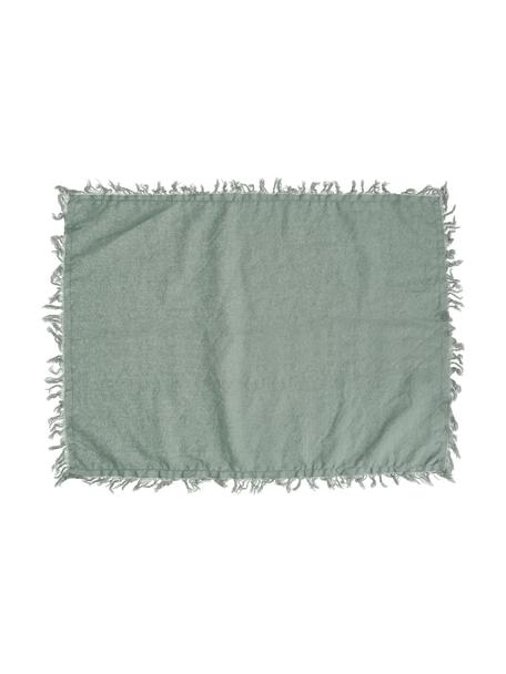 Podkładka z bawełny z frędzlami Nalia, 2 szt., 100% bawełna, Szałwiowy zielony, S 40 x D 50 cm