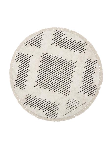 Tappeto rotondo in cotone tessuto a mano con frange Fini, 100% cotone, Beige, nero, Ø 150 cm (taglia M)