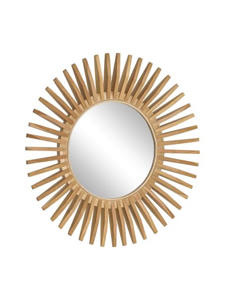 Specchio rotondo da parete con cornice in legno Ena, Cornice: legno di teak, Superficie dello specchio: lastra di vetro, Legno chiaro, Ø 80 x Prof. 6 cm