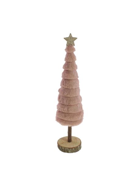 Sapin de Noël en bois et velours Nikko haut. 37 cm, Bois, polyester, Rose, brun, larg. 9 x haut. 37 cm