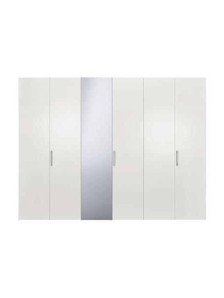Draaideurkast Madison 6 deuren met spiegeldeur, inclusief montageservice, Frame: panelen op houtbasis, gel, Wit, met spiegeldeur, B 302 x H 230 cm