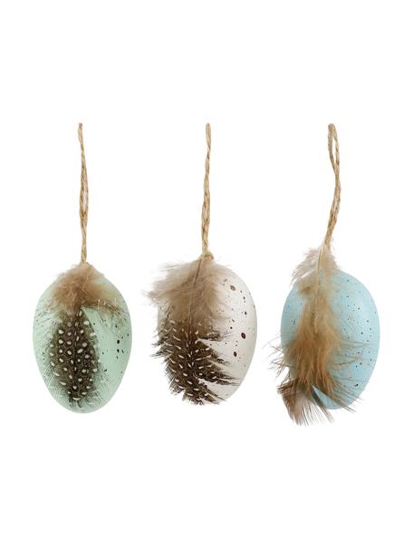 Set de adorno para colgar Zoja, 6 uds., Adornos: plástico, plumas, Verde, blanco, azul, Ø 4 x Al 6 cm