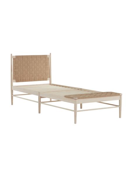 Dřevěná postel s čelem z jutové pleteniny Köpenhamn, Jasanové dřevo, béžová, Š 90 cm, D 200 cm
