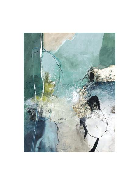 Handbeschilderde canvasdoek Freja Take out, Afbeelding: Daler Rowney HQ acryl ver, Goudkleurig, turquoise, groen, multicolour, B 90 x H 120 cm