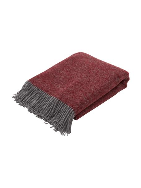Plaid en laine rouge gris à franges, réversible Tirol, Rouge, gris
