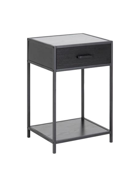 Mesita de noche Seaford, Estructura: tablero de fibras de dens, Estructura: metal con pintura en polv, Negro, An 42 x Al 63 cm