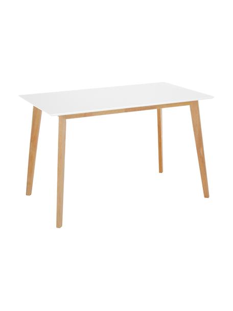 Schreibtisch Vojens im Skandi-Design, Tischplatte: Mitteldichte Holzfaserpla, Beine: Gummibaumholz, Holz, Weiß, B 120 x T 70 cm