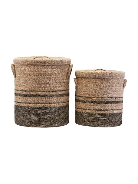 Set de cestas con tapadera Laundo, 2 uds., Seagrass, yute, Marrón, negro, Set de diferentes tamaños