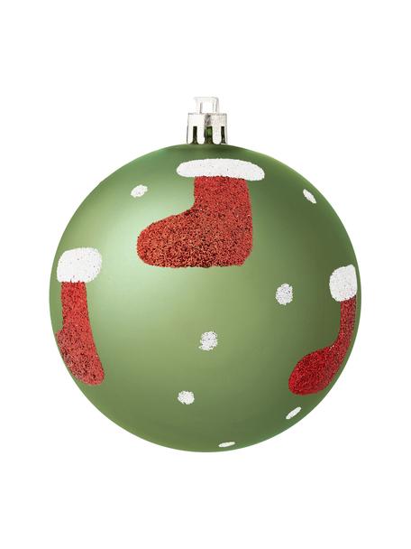 Set palline di Natale in vetro soffiato infrangibile Socky Ø 8 cm, 12 pz, Plastica, Verde, bianco, rosso, argentato, Ø 8 cm