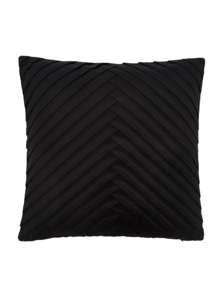 Fluwelen kussenhoes Lucie in zwart met structuur-oppervlak, 100% fluweel (polyester), Zwart, B 45 x L 45 cm
