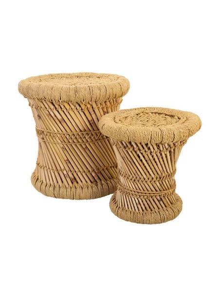Komplet zewnętrznych stolików pomocniczych z drewna bambusowego Ariadna, 2 elem., Drewno bambusowe, lina, Brązowy, Komplet z różnymi rozmiarami